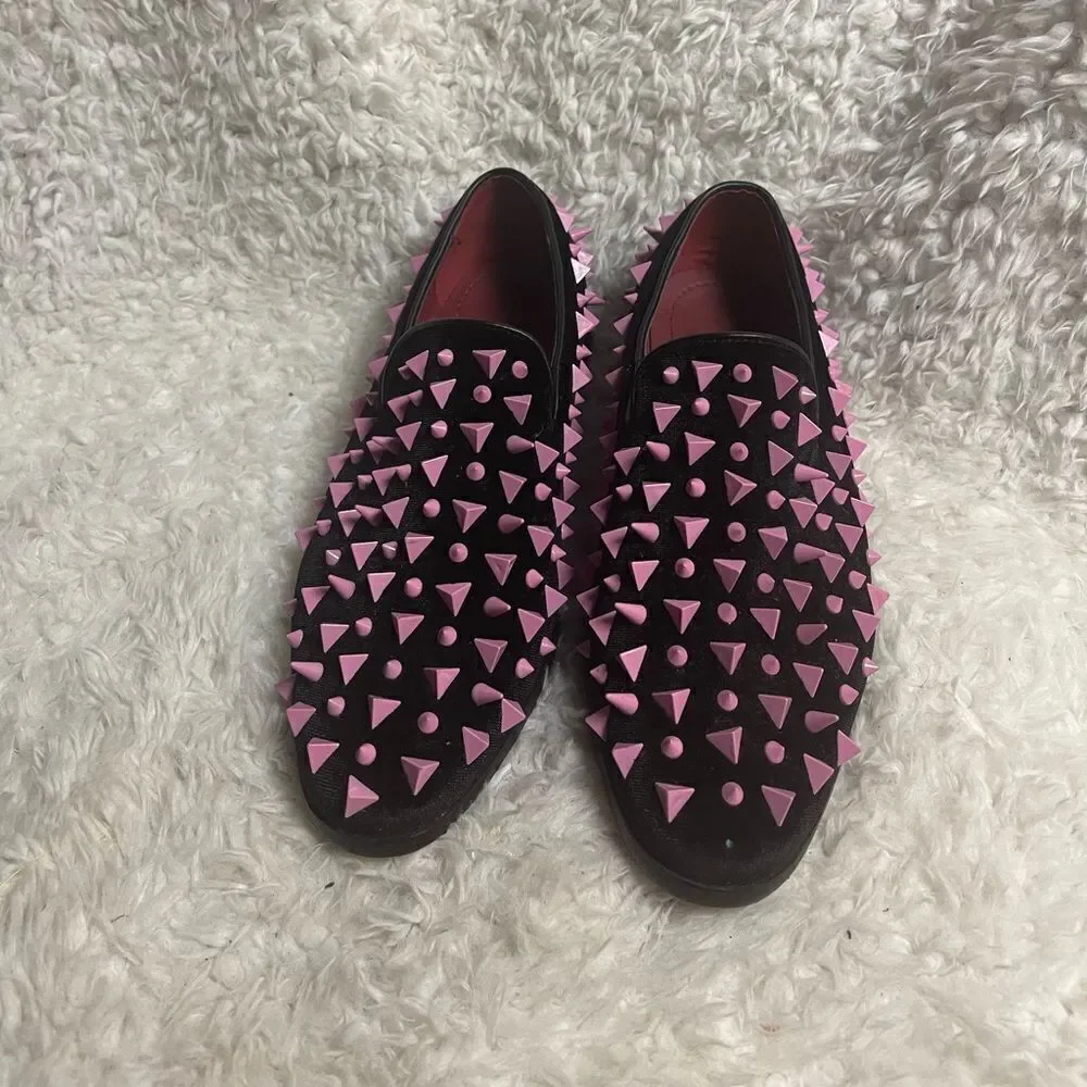 Alberto Fellini Men's  synthetic black suede pink Spike Dress Loafers SZ8.5